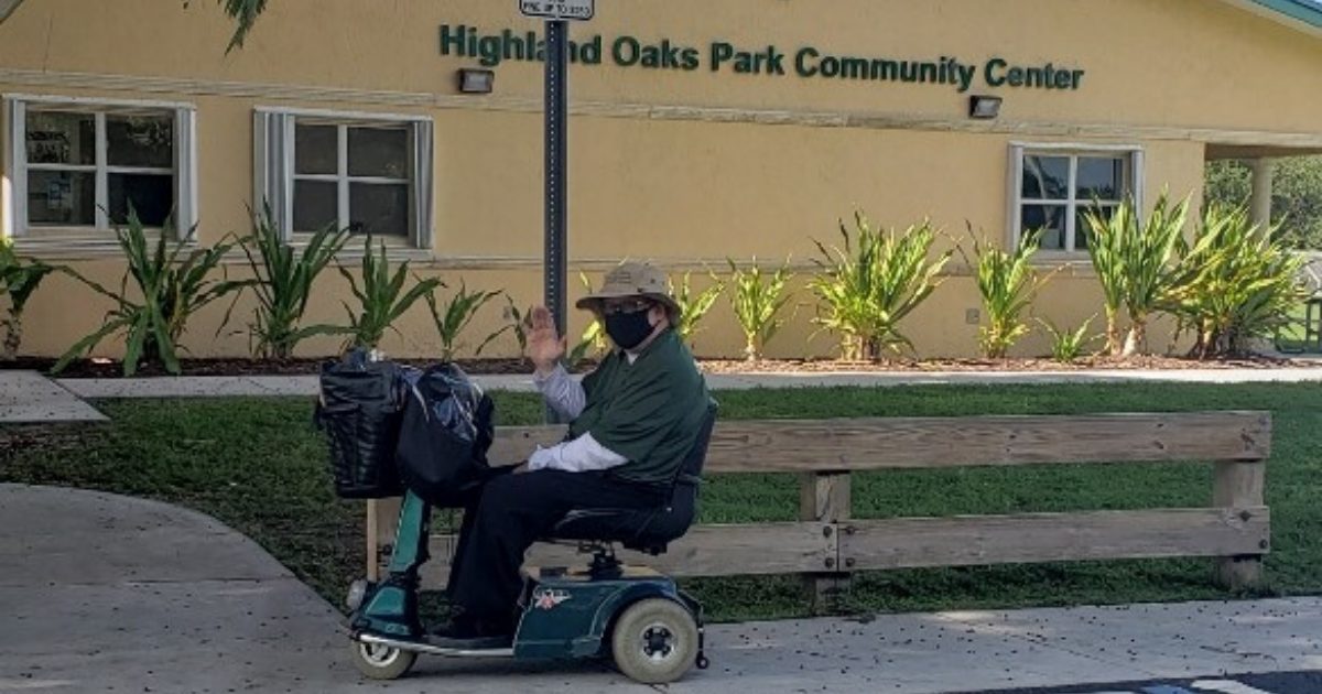 Brian Taylor Staying Busy During COVID Outside Highland Oaks Park Community Center Building