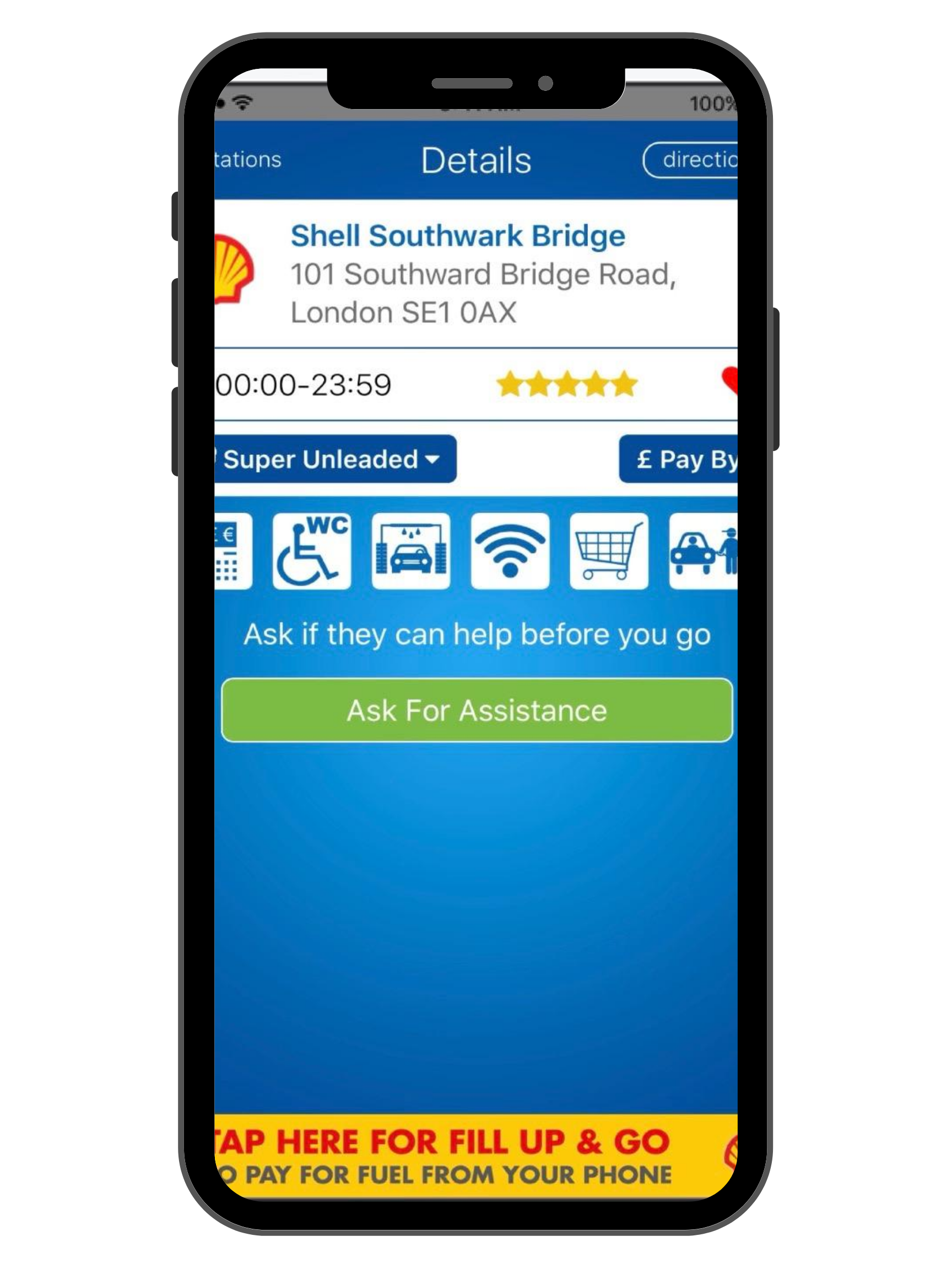 Handicapped Accessible Phone App Screen - Fuel Service