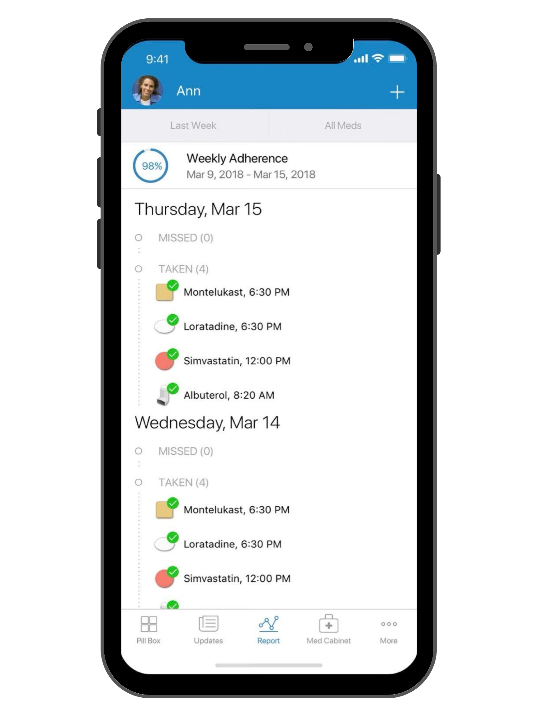 Handicapped Accessible Phone App Screen - Medisafe Pill Reminder