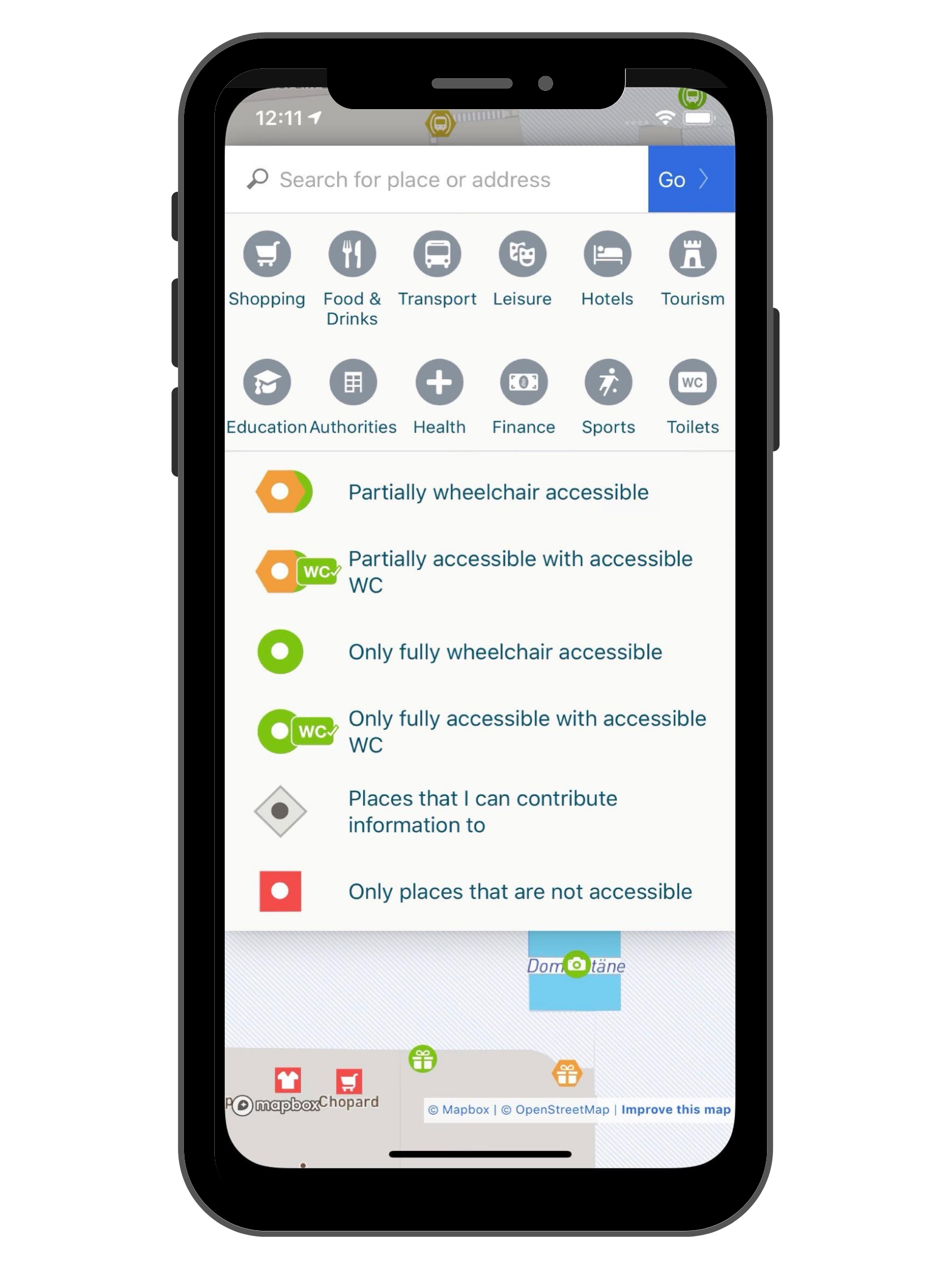 Handicapped Accessible Phone App Screen - WheelMap