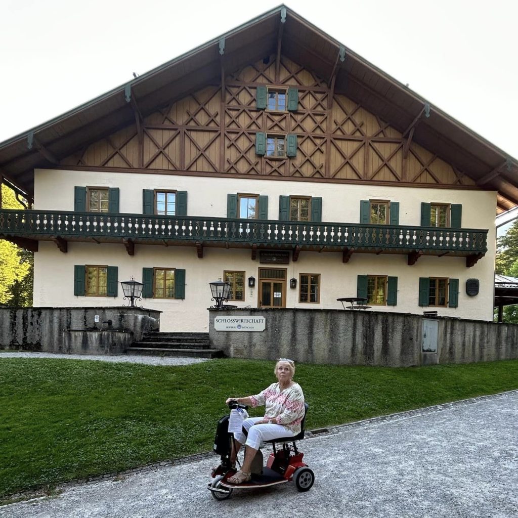 Jennifer Pollitt's mother using her Amigo TravelMate on vacation overseas.