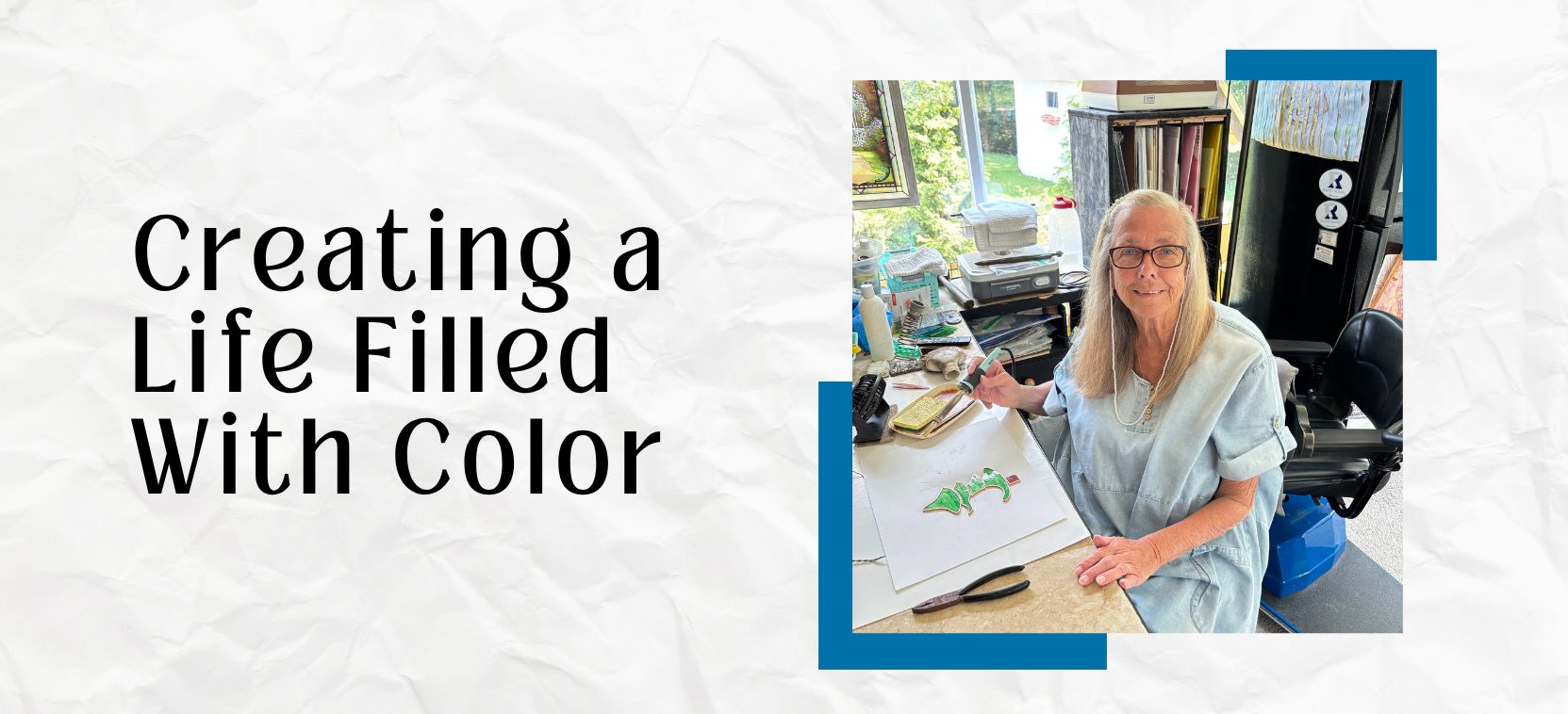 Header image that says "creating a life filled with color" and a photo of Lori.