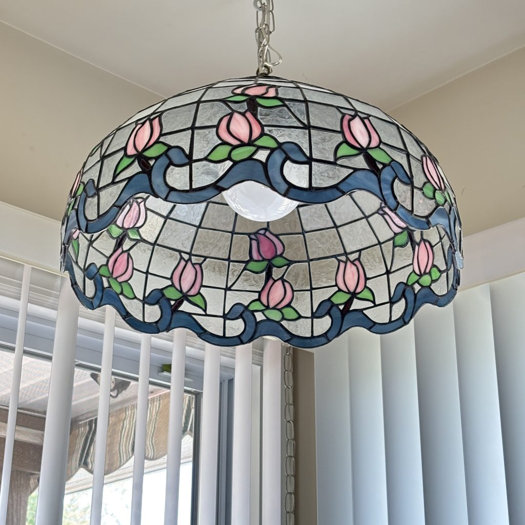 Lori's stained glass art: ceiling lamp.