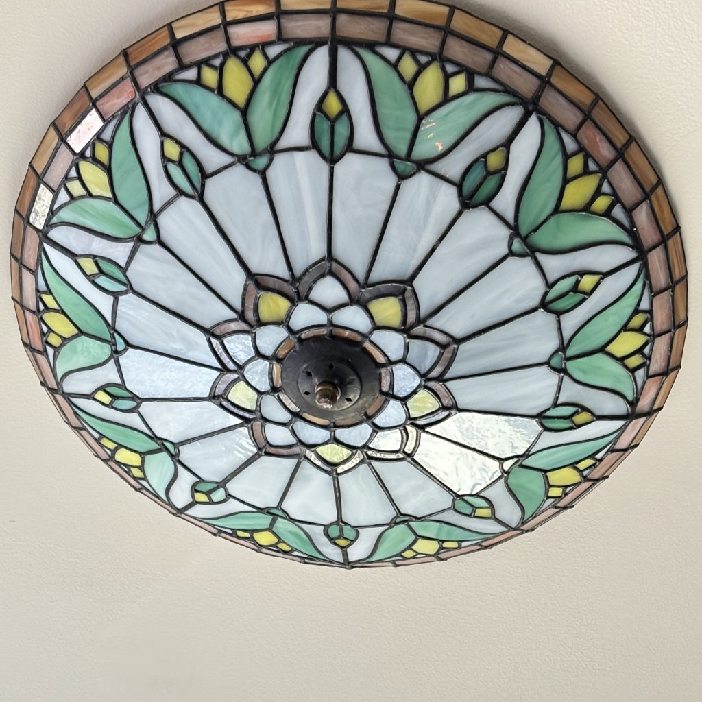 Lori's stained glass art: ceiling lamp.